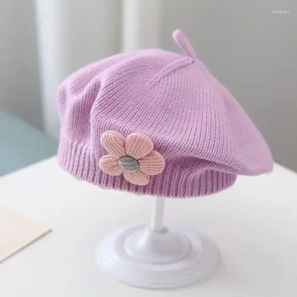 Berets bebê outono inverno criança bonito flores boina crianças chapéu acrílico menina malha macia estiramento artista