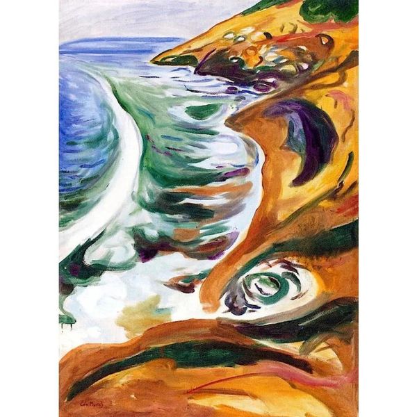Dipinti da parete Arte astratta Edvard Munch Pittura a olio in vendita Onde che si infrangono sulle rocce Dipinto a mano per la decorazione della sala domestica
