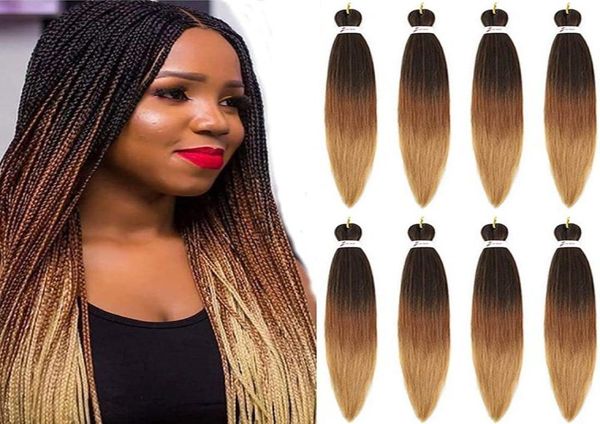 Ombre trança cabelo pré esticado 26 polegadas marrom fácil tranças yaki reto 90gpcs configuração de água extensões sintéticas para croch4597142