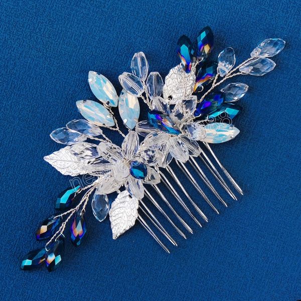 Strass nupcial grampo de cabelo headbands acessórios jóias cor azul cristal artesanal tiara casamento pente de cabelo