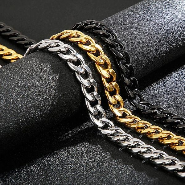 Correntes 13mm 15mm Tom de Prata / Cor de Ouro / Cor Preta Curb Cuban Link Chain Colar de Aço Inoxidável ou Pulseira Jóias para Homens Mulheres