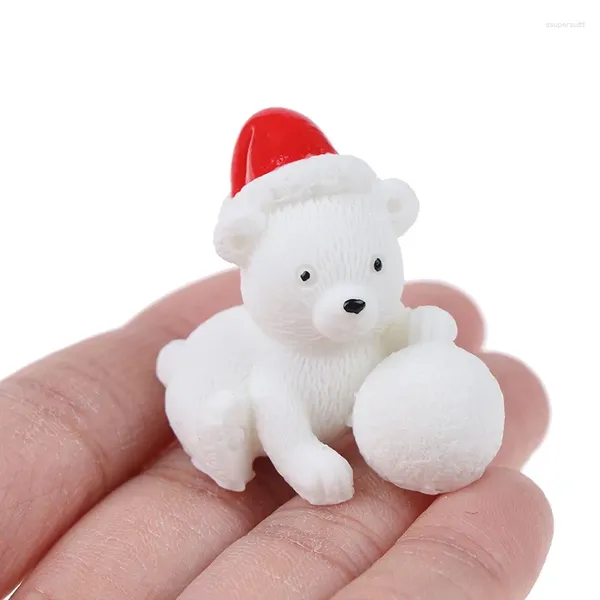 Estatuetas decorativas anmail miniaturas natal boneco de neve papai noel ornamentos decoração para casa 2023 ano presente natal urso diy bola de cristal