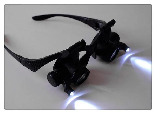 Gözlük 1 adet gözlük tipi büyütme cam 25x göz takı saat onarımı 2 LED ışıkları loupe mikroskop