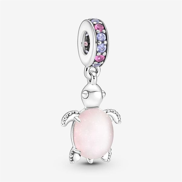 100 % Murano-Glas, 925er-Sterlingsilber, rosa Meeresschildkröte, baumelnde Charms, passend für originale europäische Charm-Armbänder, Modeschmuck, Accessori259E