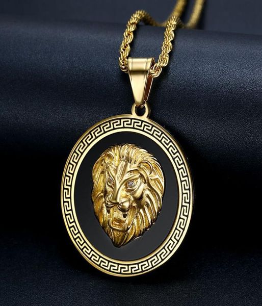 HiP Hop Round Shape Pendants Necklace GoldSilver Color Titanium Stainless Steel Lion Head Necklaces for Men Jewelry7997912