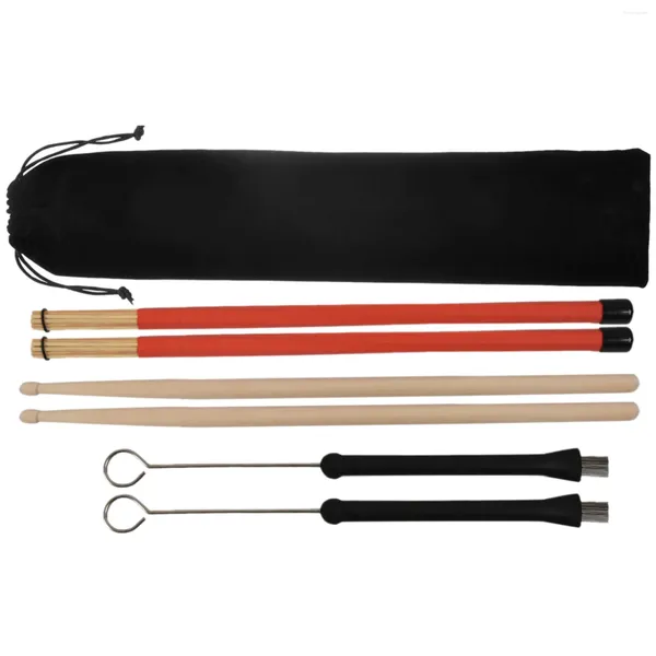 Aufbewahrungstaschen 1 Paar 5A Drumsticks Klassisches Drumsticks-Set aus Ahornholz Drahtbürsten Einziehbare Stickbürste und Stangen