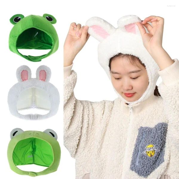 Berretti Berretto Costume Cosplay Cartone animato Autunno Inverno Cappelli Berretti femminili Berretti Copricapo verde Orecchie di cappello di peluche Grandi occhi di rana