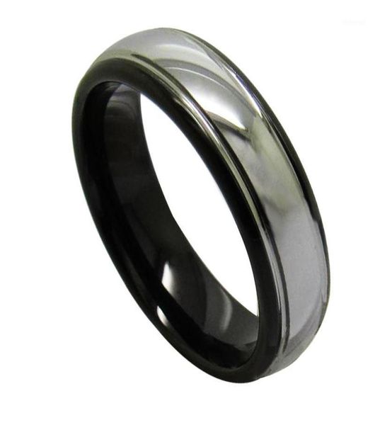 Vintage 6 mm breite schwarze Ringe für Herren, Wolfram-Ehering, Kuppelband, hochglanzpolierte silberne Farbe außen 61314010084