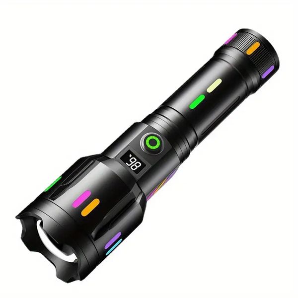 Laser branco super brilhante de 1 unidade, lanterna de longo alcance de luz forte, faixa fluorescente eletroluminescente digital, lanterna zoom com bateria 26650