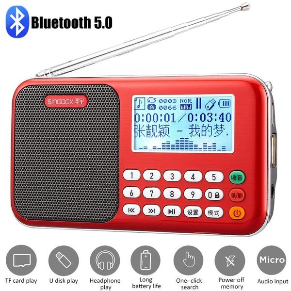 Conectores Rádio FM portátil Mini Bluetooth 5.0 Alto-falante Mp3 Player com display LCD Suporte Poweroff Memória Cartão TF / Disco U / Fones de ouvido Play