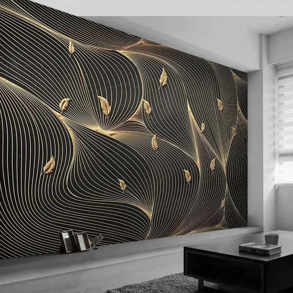 Wallpapers personalizado 3d foto papel de parede luxo linhas abstratas geométricas folha dourada mural sala de estar sofá tv fundo decoração de casa papel de parede