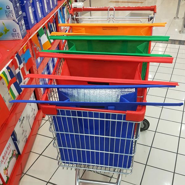 Dropship Dobrável Trolley Bags 4 Pacote Reutilizável Sacos de Compras de Supermercado com Saco Cooler Eco Bolsas De Compra Saco Destacável 231226