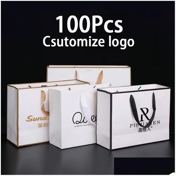 Verpackungspapier Großhandel Verpackung 100 Stück individuelle Geschenktüte Personalisierung Business Shop Kleidung Paket Kraft Taschen Party Hochzeit Supp Dhkmi