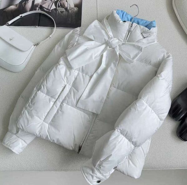 2024 inverno designer branco para baixo jaqueta das mulheres cinto de seda cintura 23 novo simples zíper fino ajuste algodão jaquetas casaco design c marca feminina