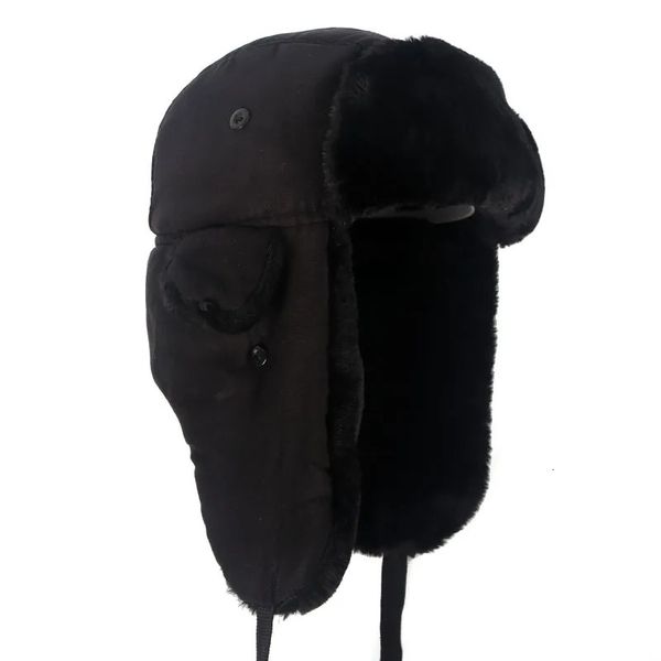 Cappelli con paraorecchie Ushanka Cappello invernale bomber nero caldo da uomo in pelliccia sintetica stile russo gorros de aviador 231225