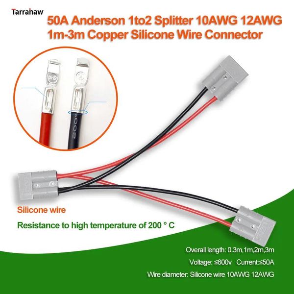 Acessórios 50a anderson 1to2 divisor 10awg 12awg 1m3m conector de fio de cobre silicone alta corrente cabo de carregamento de extensão de bateria solar