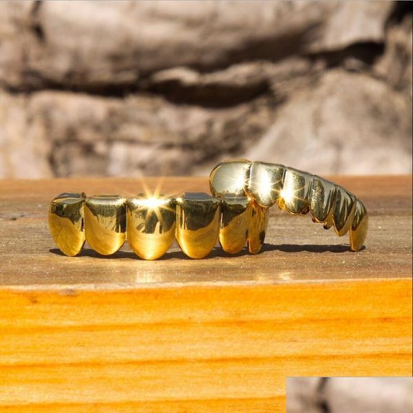 Grillz, grelhas dentais hip hop dentes dentais grillz homens mulheres grelhas de ouro definir moda jóias de alta qualidade oito 8 dentes superiores seis 6 bott dhvl8