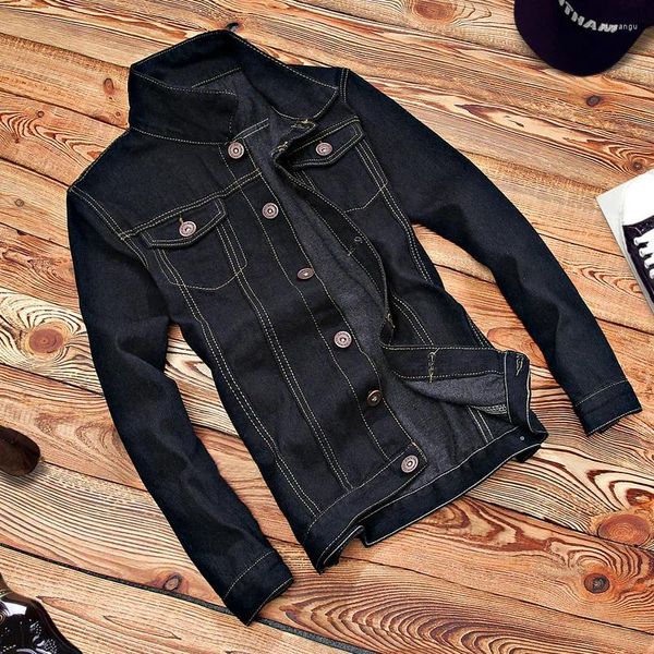 Jaquetas masculinas primavera e outono magro manga longa preto denim jaqueta homens de alta qualidade cowboy tendência selvagem casaco casual