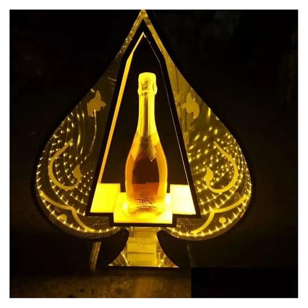 Baldes de gelo e refrigeradores Novo LED recarregável Ace Of Spade Bar Showcase Light Up Cocktail Wine Bottle Holder para Nightclub Party Lounge Otofm