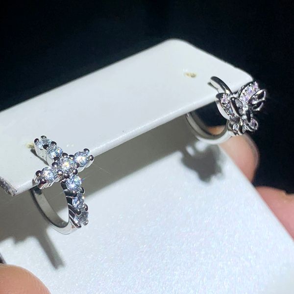Nova chegada 100% 925 prata cz cristal cruz borboleta u forma orelha manguito clipe brinco 1pc moda feminina sem piercing brinco