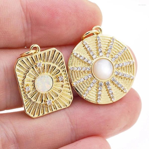 Pingente colares moda retângulo redondo concha banhado a ouro sun sahpe charme cz colar acessórios para mulheres diy jóias personalizadas fazendo