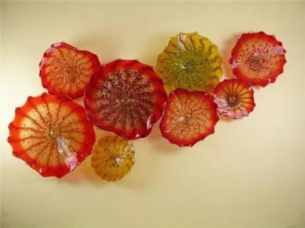 Lâmpadas China Factoryoutlet Lâmpadas de parede de vidro soprado CE UL Certificado Custom Made Chihuly Style Flower Wall Plates Decor