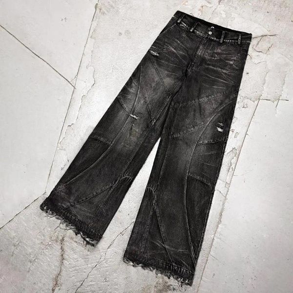 Jeans masculinos bordados retalhos baggy y2k homens streetwear reto para homem denim lazer americano casual simples sólido