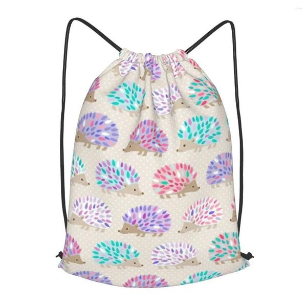 Sacos de compras Hedgehog Drawstring Backpack Homens Gym Workout Fitness Sports Bag Bundled Yoga para Mulheres