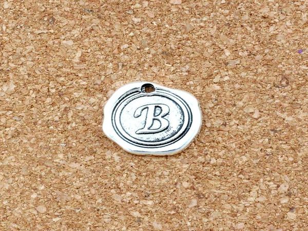 100 Stück, einseitiger Buchstabe „B“, Disc-Anfangslegierung, Charms-Anhänger, DIY-Zubehör, 18 x 185 mm, antikes Silber, A4608720850