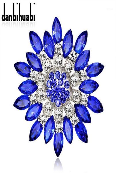Broches de diamantes de imitación rojos y azules, grandes, para boda, ramo de flores, broches para mujer, joyería de moda barata, accesorios para ropa 5048105