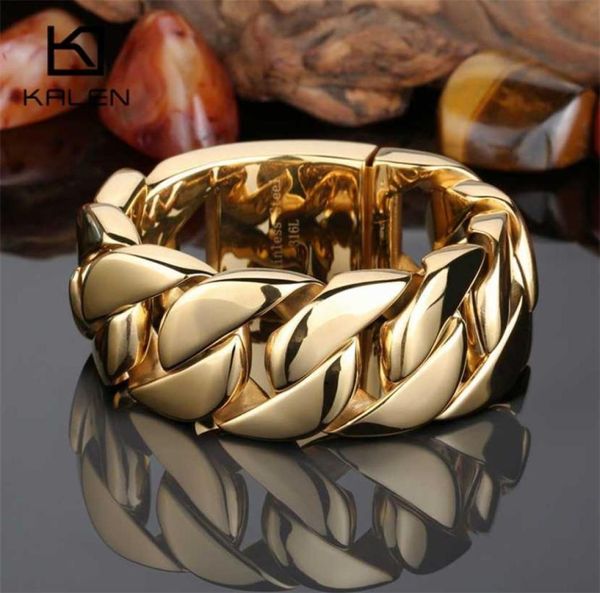 Kalen alta qualidade 316 aço inoxidável itália pulseira de ouro men039s pesado chunky link corrente moda jóias presentes 2201197148167