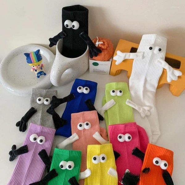 Frauen Socken 1 Paar Magnetische Farbe Mit Händen Männer Mode Schwarz Weiß Lustige Nette Cartoon Augen Paar Mid-rohr für Geschenke