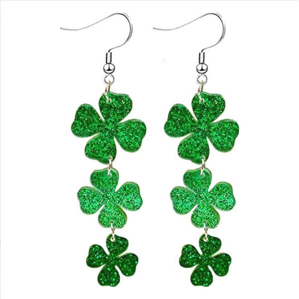 Orecchini per il giorno di San Patrizio per donne e ragazze, orecchini pendenti in acrilico con trifoglio irlandese, orecchini pendenti a ferro di cavallo con cappello verde per il regalo del festival irlandese