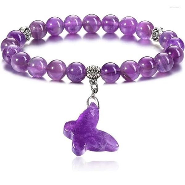 Strand xsm feminino cristal cura pedra contas pulseira com sorte borboleta encantos gemas naturais frisadas para seus presentes de jóias