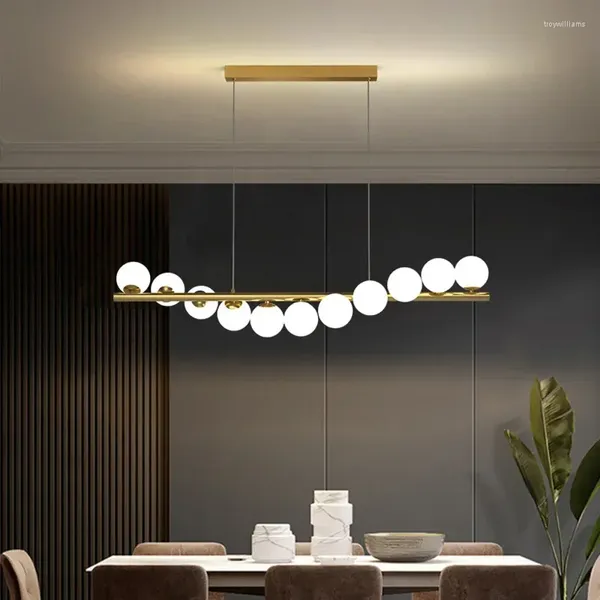 Lustres modernos Bola de vidro LED candelabro de teto para mesa de jantar sala de cozinha lâmpada escritório recepção interior luminária de suspensão