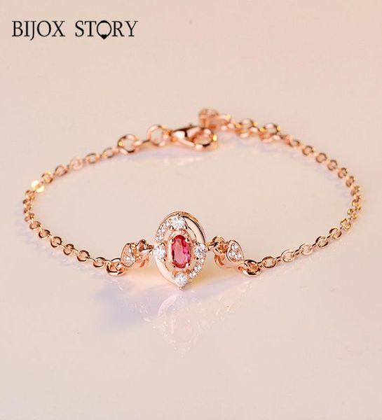 BIJOX STORY Bracelet en argent Sterling 925 à la mode, forme ovale, rubis, bijoux fins pour femmes, cadeau d'anniversaire de mariage, de fête, 2871787