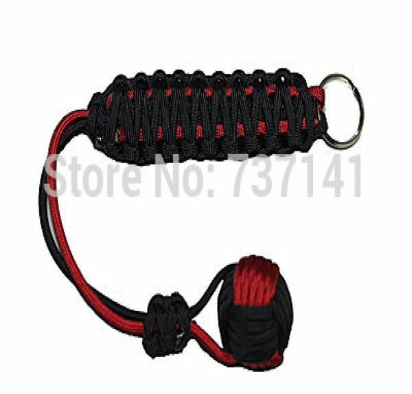 Portachiavi con cordino per autodifesa con sfera in acciaio Paracord da 1 quot nero e rosso8868637