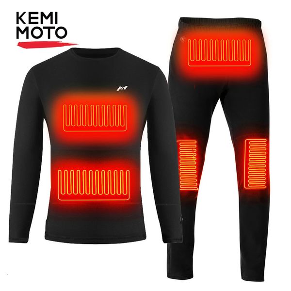 KEMIMOTO Completo intimo riscaldato invernale Uomo Elettrico USB alimentato Riscaldamento termico Moto T-shirt da uomo Pantaloni per lo sci Moto 231226