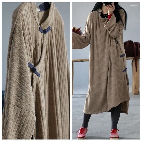 Lässige Kleider Johnature Damen Vintage Baumwolle Standknopf Herbst Langarm Chinesischer Stil Roben 2023 A-Linie weich