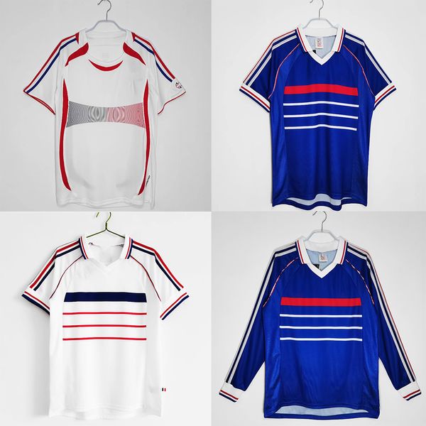 Clube francês Jerseys Retro Jerseys Vintage Manga Longa Jersey Futebol Maillot 1998 Camisa de Futebol de Manga Curta 2006 Camiseta Clássica