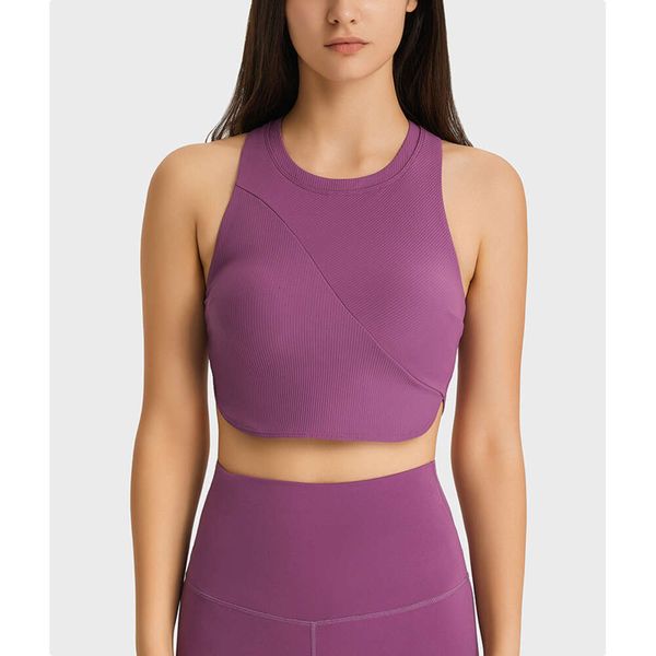 Lu Lu Align Regata Feminina Roupas Fitness Ginásio Esportes Top Mulheres Colete Tênis Feminino Rib Tecido Gola Alta Elástica Cueca Sutiã Yoga Limão LL mulher