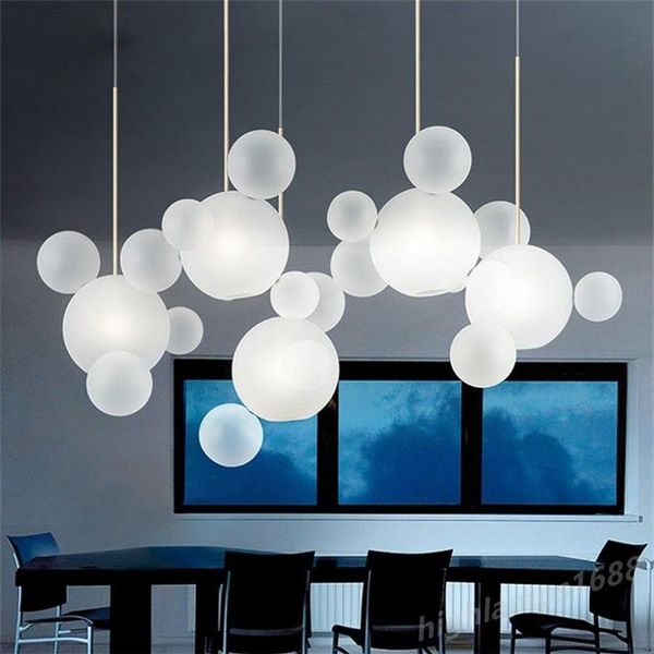 Lampade a sospensione a LED nordiche Lampada a sospensione con sfera di bolle di vetro postmoderna per sala da pranzo Soggiorno Cafe Bar Decor Designer Hanglamp265r