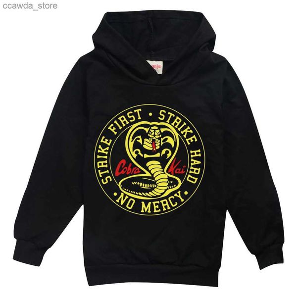 Moletons masculinos Moletons 2-16Y Cartoon Hot Cobra Kai Hoodie Crianças Anime Hoodies Adolescentes Menino Moletom Criança Meninas Puxar Manga Pulôver Sports Top Q231226