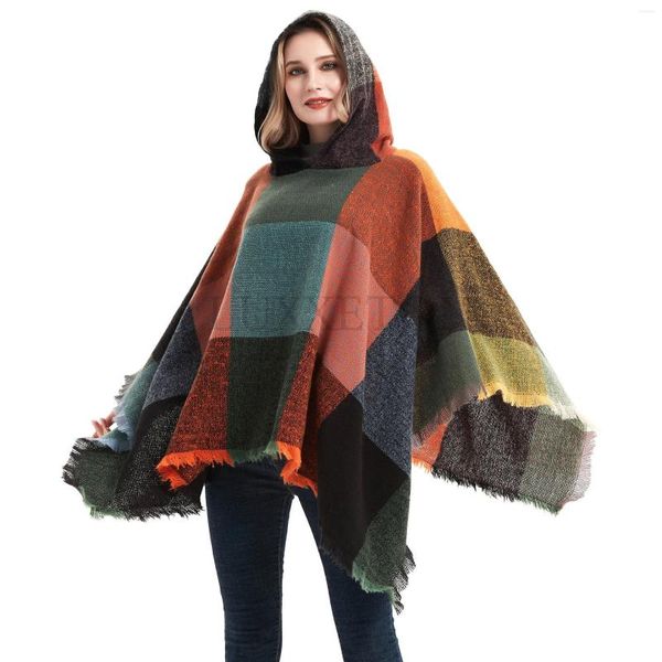 Schals Damen Mit Kapuze Plaid Cape Quadrat Pullover Verdicken Winter Schal Wraps Decke Schal Mantel Ponchos Für Frauen