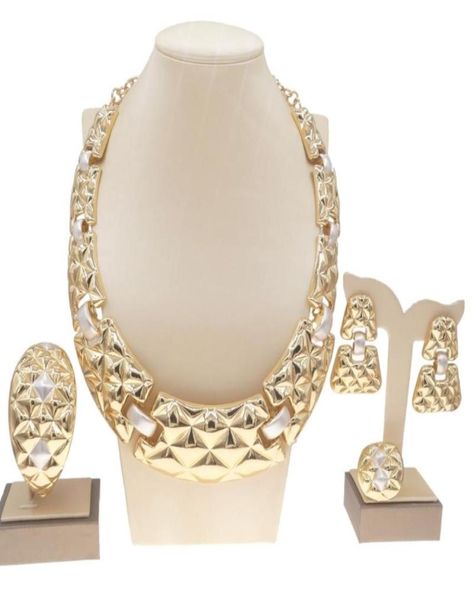 Orecchini Collana Yulaili Vendita di oro brasiliano Set di gioielli placcati in rame di lusso Set di moda italiana per le donne Festa di nozze7957192