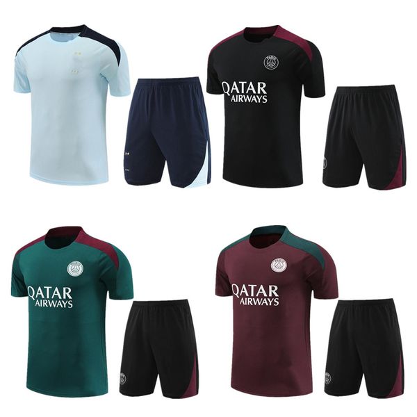 PSGES Tracksuits Jerseys 2023 2024 Franch Manga Curta Mens Kids Football Tracksuit Kits 23 24 25 Paris MBAPPE Homens Camisa Meninos Futebol Treinamento Jersey Kit Criança Conjuntos