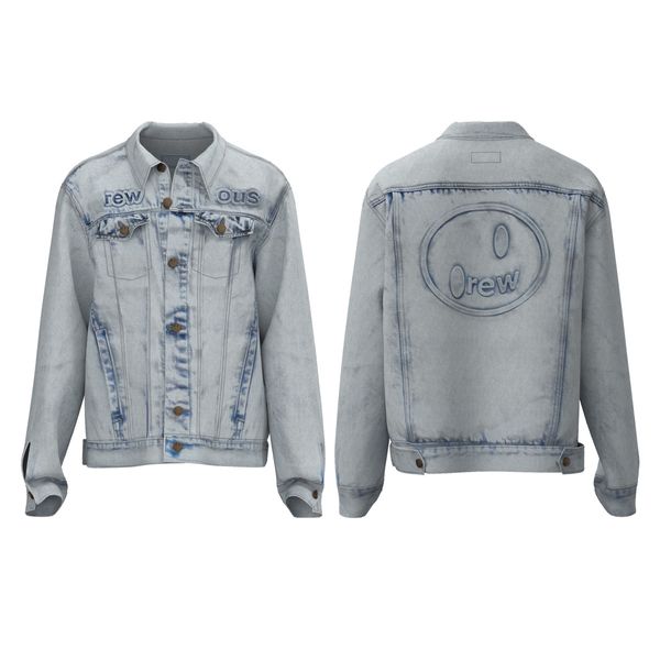 Designerjassen Stalen gedrukte letters Smileypatronen Heren en dames gebleekt wit High Street Washed Denim jassen