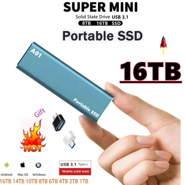 Laufwerke 4TB Tragbarer SSD 16TB Highspeed Mobile Solid State Drive 2TB 8TB SSD Mobile Festplatten externe Speicher -Decive für Laptop