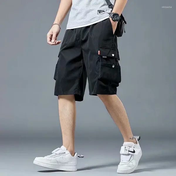 Shorts Masculinos Cargo Verão Solto Casual Estilo Coreano Hip Hop Multi-bolso Calças Na Altura Do Joelho