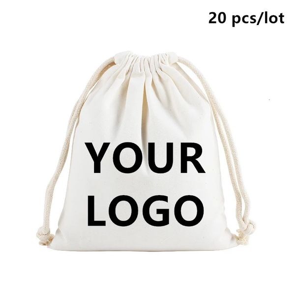 20 Pçs/lote Personalizar Impressão Sacos De Armazenamento De Algodão Pacote de Presente Fotos Personalizadas Texto Personalizar Bolsas Com Cordão Simples 231226